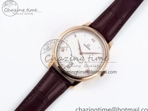 0203 Modern De Ville Date RG MKF 1:1 Best Edition White Textured Dial Roman Marker on Brown Leather Strap A 7752